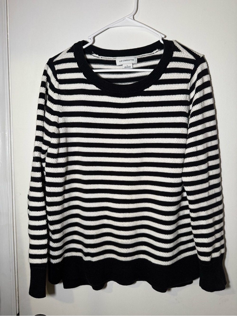 Liz Claiborne Black and White Striped Crewneck Sweater